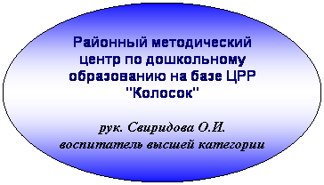 Овал: Районный методический центр по дошкольному образованию на базе ЦРР "Колосок"
рук. Свиридова О.И. воспитатель высшей категории
